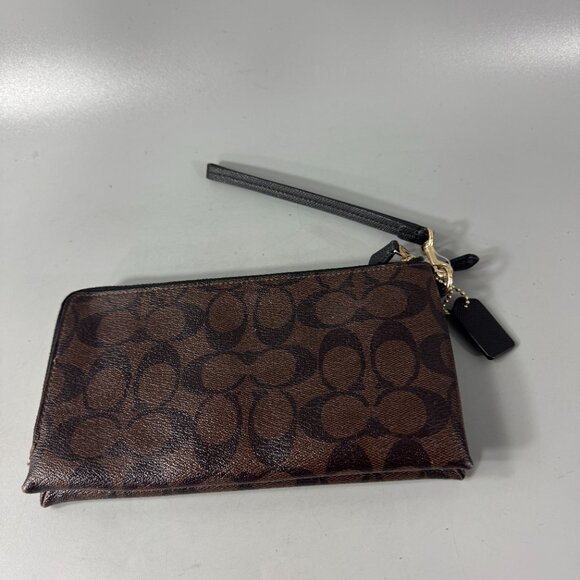 Coach C53563 Brown Leather CC Signature Double Zippered Wallet/Wristlet - Picture 5 of 12